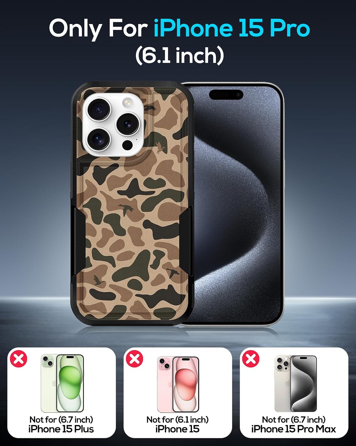 for iPhone 15 Pro Case Heavy Duty Protection, Camo